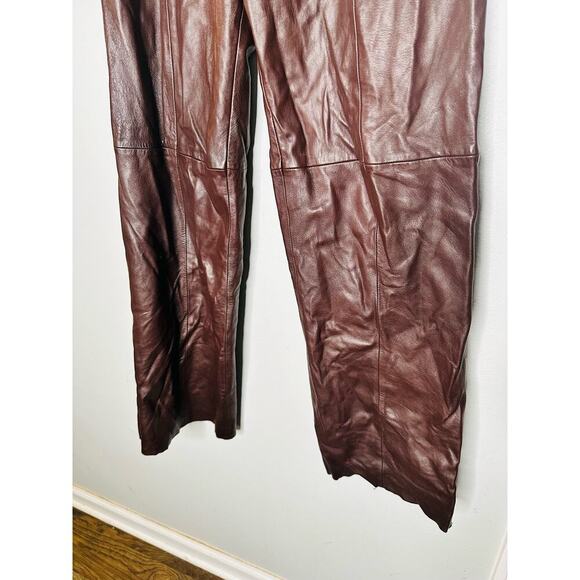 VEDA Brown Leather Trousers Zip Up Fly Button Closure Wide Leg Pants Size 4 - Picture 11 of 16